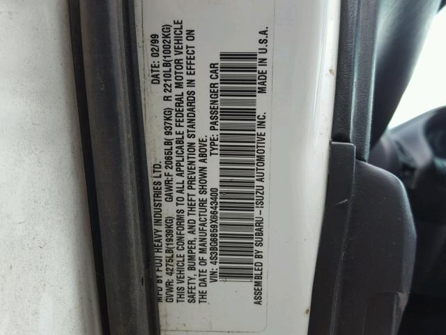 4S3BG6859X6643400 - 1999 SUBARU LEGACY OUT WHITE photo 10