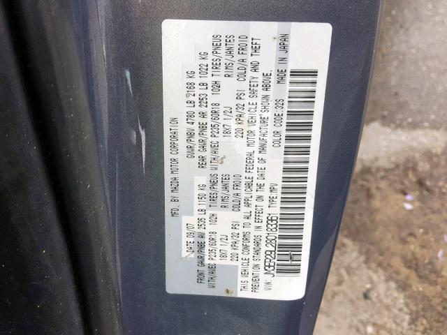 JM3ER29L280183361 - 2008 MAZDA CX-7 GRAY photo 10