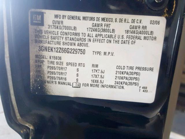 3GNEK12Z66G229750 - 2006 CHEVROLET AVALANCHE BLACK photo 10