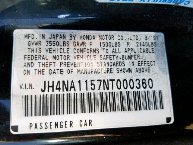 JH4NA1157NT000360 - 1992 ACURA NSX BLACK photo 10