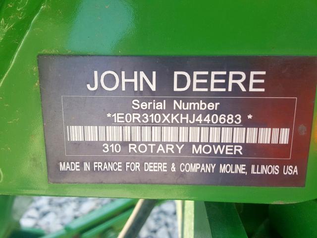 1E0R310XKHJ440683 - 2018 JOHN DEERE MOWER GREEN photo 10