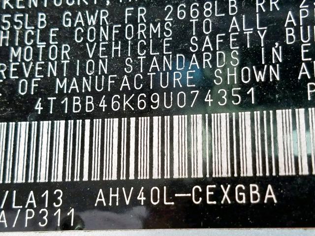 4T1BB46K69U074351 - 2009 TOYOTA CAMRY HYBR SILVER photo 10