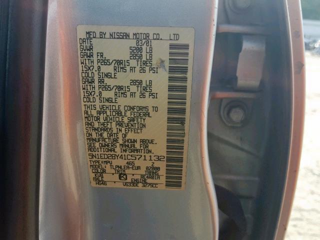 5N1ED28Y41C571132 - 2001 NISSAN XTERRA XE SILVER photo 10