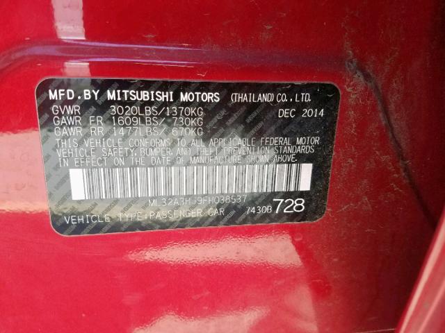 ML32A3HJ9FH038537 - 2015 MITSUBISHI MIRAGE DE BURGUNDY photo 10