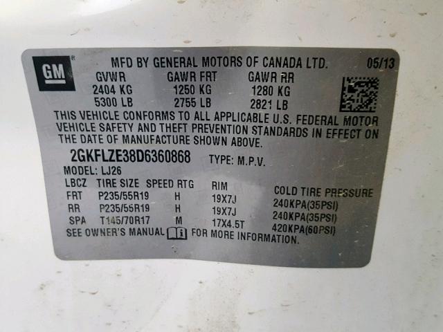 2GKFLZE38D6360868 - 2013 GMC TERRAIN DE WHITE photo 10