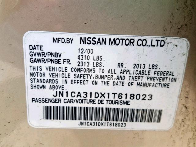 JN1CA31DX1T618023 - 2001 NISSAN MAXIMA GXE TAN photo 10