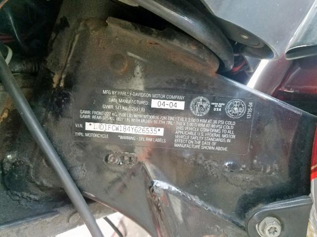 1HD1FCW184Y626535 - 2004 HARLEY-DAVIDSON FLHTCUI MAROON photo 10