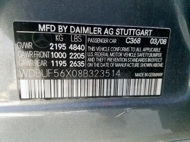 WDBUF56X08B323514 - 2008 MERCEDES-BENZ E 350 BLUE photo 10