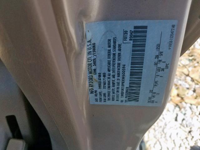 1MEFM10P8XW600594 - 1999 MERCURY TRACER GS BEIGE photo 10