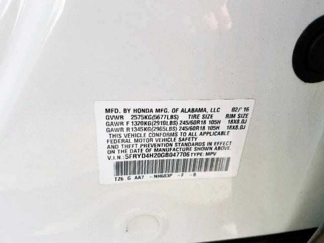 5FRYD4H20GB047706 - 2016 ACURA MDX WHITE photo 10