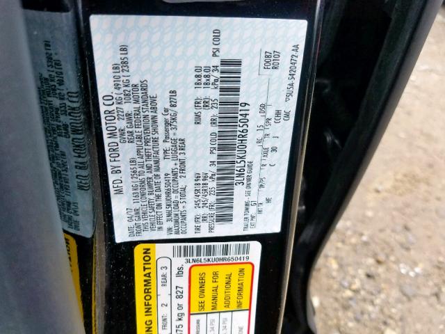 3LN6L5KU0HR650419 - 2017 LINCOLN MKZ HYBRID BLACK photo 10