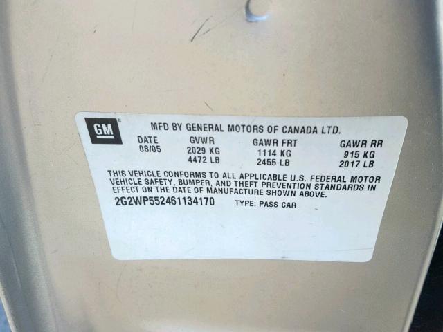 2G2WP552461134170 - 2006 PONTIAC GRAND PRIX SILVER photo 10