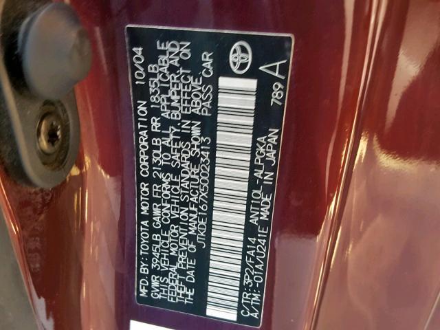 JTKDE167X50023413 - 2005 TOYOTA SCION TC წითელი ფოტო 10