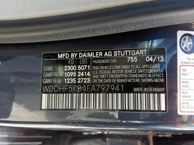 WDDHF5KB4EA797941 - 2014 MERCEDES-BENZ E 350 GRAY photo 10