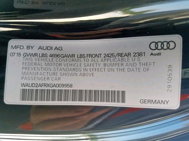 WAUD2AFRXGA009958 - 2016 AUDI A5 PREMIUM BLACK photo 10