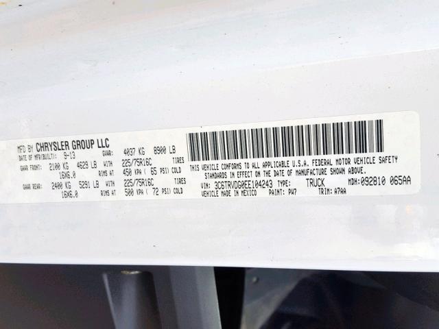 3C6TRVDG0EE104243 - 2014 RAM PROMASTER 白色 照片 10