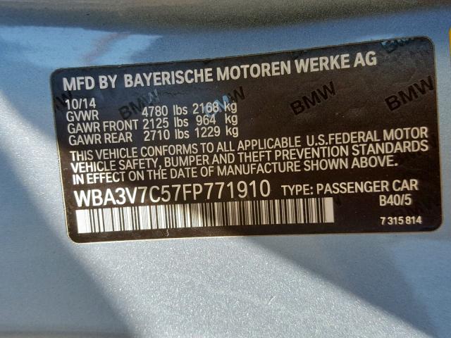 WBA3V7C57FP771910 - 2015 BMW 428 I BLUE photo 10