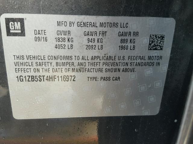 1G1ZB5ST4HF116972 - 2017 CHEVROLET MALIBU LS 灰色 照片 10