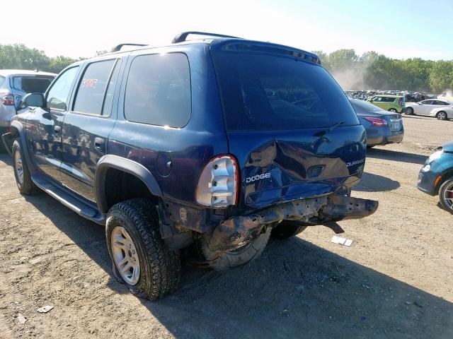 1D4HS38N23F584128 - 2003 DODGE DURANGO SP BLUE photo 3