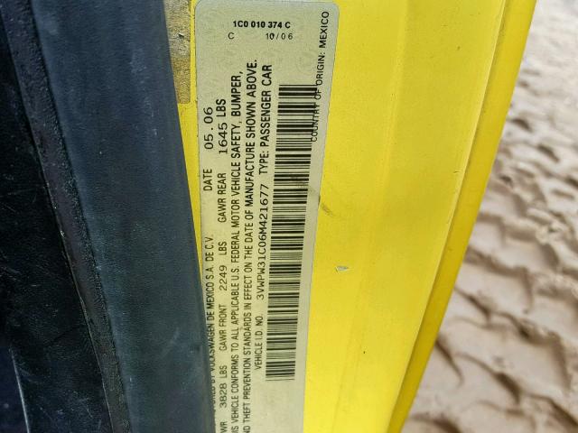 3VWPW31C06M421677 - 2006 VOLKSWAGEN NEW BEETLE ყვითელი ფოტო 10