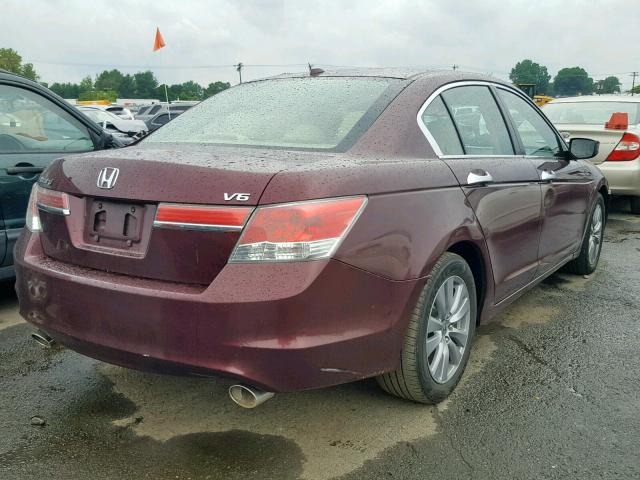 1HGCP3F86BA020713 - 2011 HONDA ACCORD EXL BURGUNDY photo 4