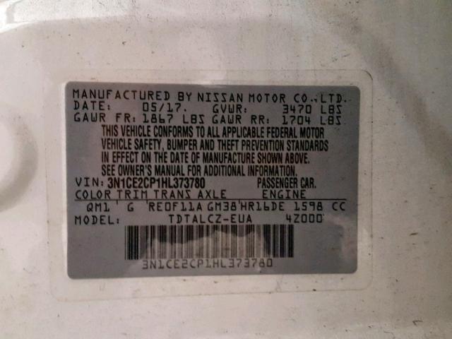 3N1CE2CP1HL373780 - 2017 NISSAN VERSA NOTE WHITE photo 10