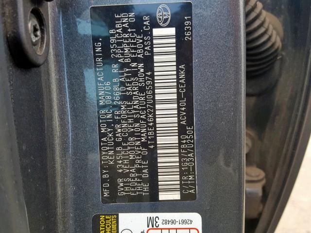 4T1BE46K27U065974 - 2007 TOYOTA CAMRY NEW CHARCOAL photo 10