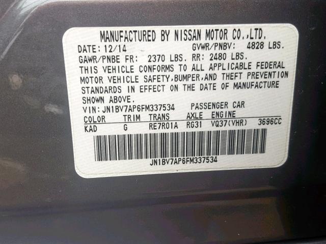 JN1BV7AP6FM337534 - 2015 INFINITI Q50 BASE GRAY photo 10