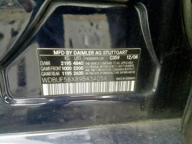 WDBUF56X89B434054 - 2009 MERCEDES-BENZ E 350 BLUE photo 10