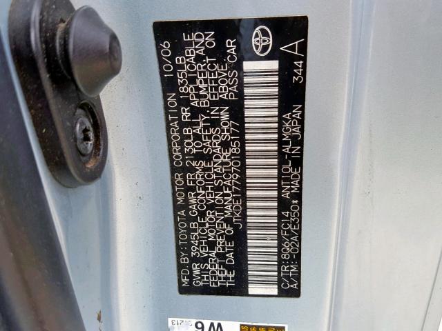 JTKDE177970185177 - 2007 TOYOTA SCION TC ლურჯი ფოტო 10