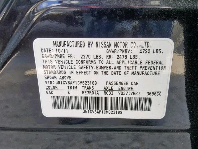 JN1CV6AP1CM623169 - 2012 INFINITI G37 BASE BLACK photo 10