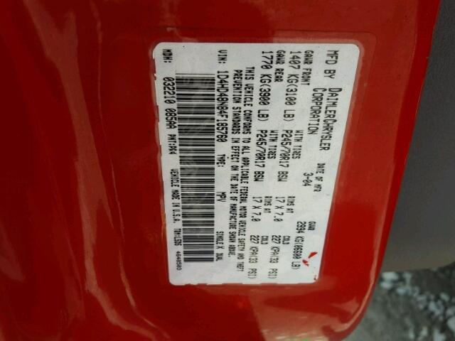 1D4HD48N84F185760 - 2004 DODGE DURANGO SL RED photo 10