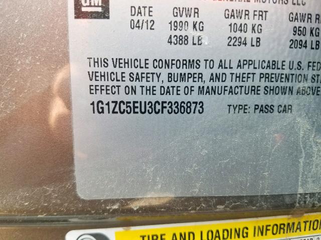 1G1ZC5EU3CF336873 - 2012 CHEVROLET MALIBU 1LT 灰色 照片 10