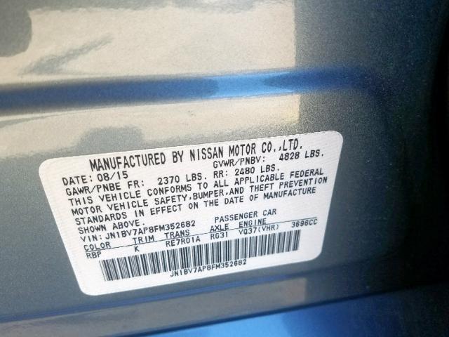 JN1BV7AP8FM352682 - 2015 INFINITI Q50 BASE BLUE photo 10