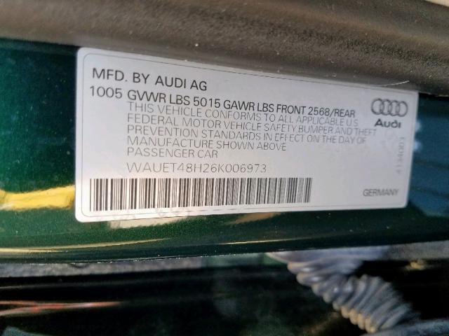 WAUET48H26K006973 - 2006 AUDI A4 S-LINE GREEN photo 10