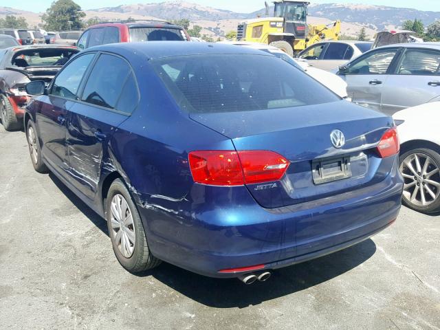 3VW2K7AJ9EM324133 - 2014 VOLKSWAGEN JETTA BASE BLUE photo 3