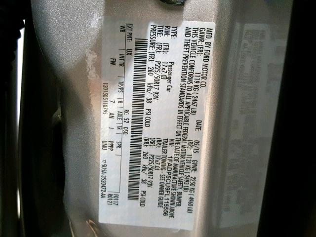 1FADP5CU9FL115556 - 2015 FORD C-MAX PREM SILVER photo 10