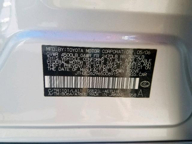 JTHBE262965008915 - 2006 LEXUS IS 350 SILVER photo 10