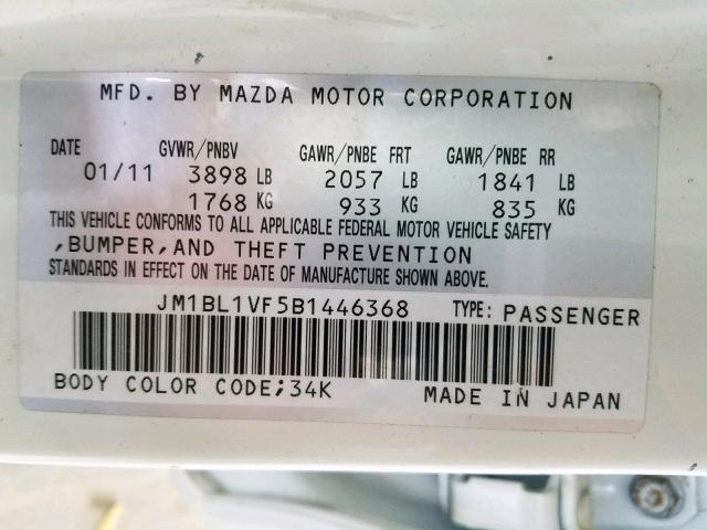 JM1BL1VF5B1446368 - 2011 MAZDA 3 I WHITE photo 10