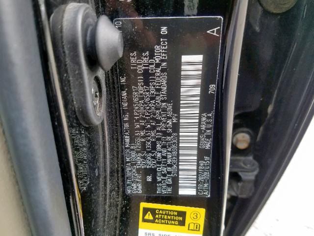 5TDBK3EHXBS053078 - 2011 TOYOTA HIGHLANDER BLACK photo 10