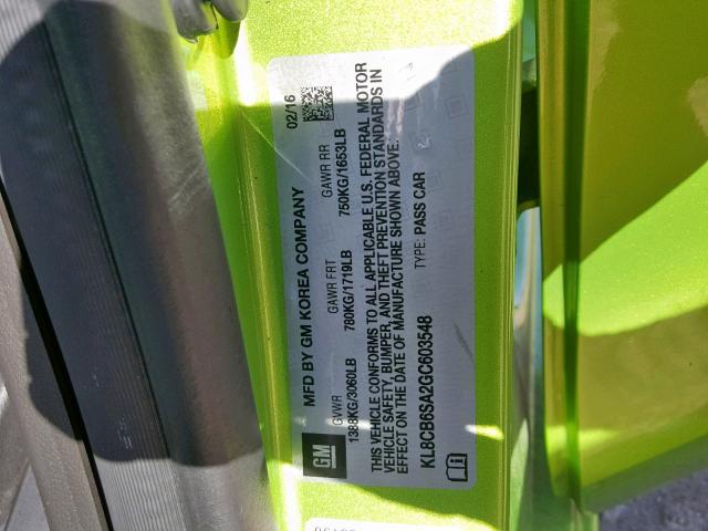 KL8CB6SA2GC603548 - 2016 CHEVROLET SPARK LS GREEN photo 10