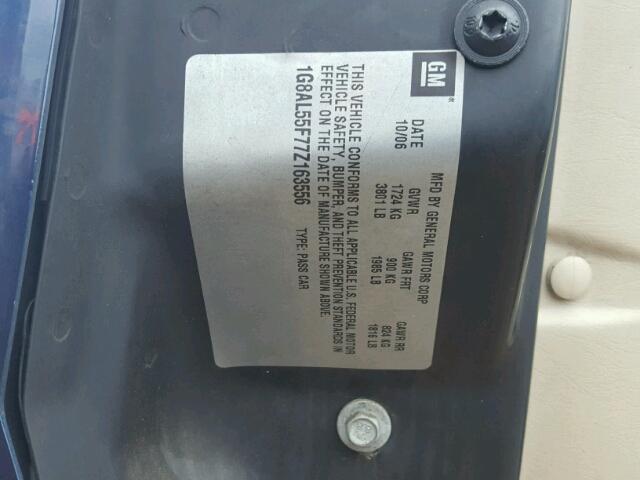 1G8AL55F77Z163556 - 2007 SATURN ION LEVEL BLUE photo 10