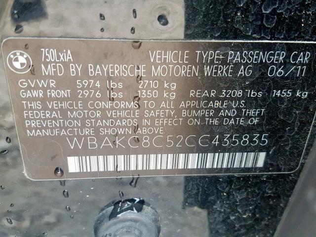 WBAKC8C52CC435835 - 2012 BMW 750 LXI BLACK photo 10