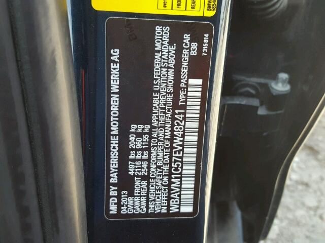 WBAVM1C57EVW48241 - 2014 BMW X1 SDRIVE2 BLUE photo 10