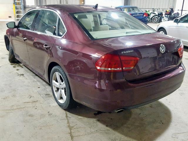 1VWBP7A32CC093111 - 2012 VOLKSWAGEN PASSAT SE MAROON photo 3