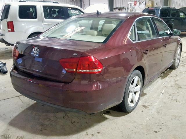 1VWBP7A32CC093111 - 2012 VOLKSWAGEN PASSAT SE MAROON photo 4