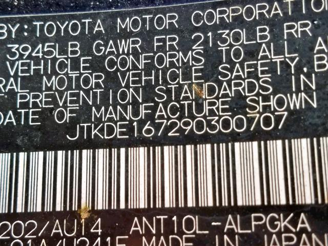 JTKDE167290300707 - 2009 TOYOTA SCION TC შავი ფოტო 10