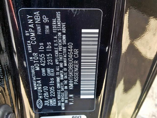 KMHHT6KD8BU046440 - 2011 HYUNDAI GENESIS CO BLACK photo 10