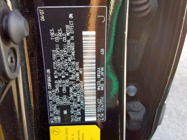 JTJGW31UX72004858 - 2007 LEXUS RX 400H BLACK photo 10