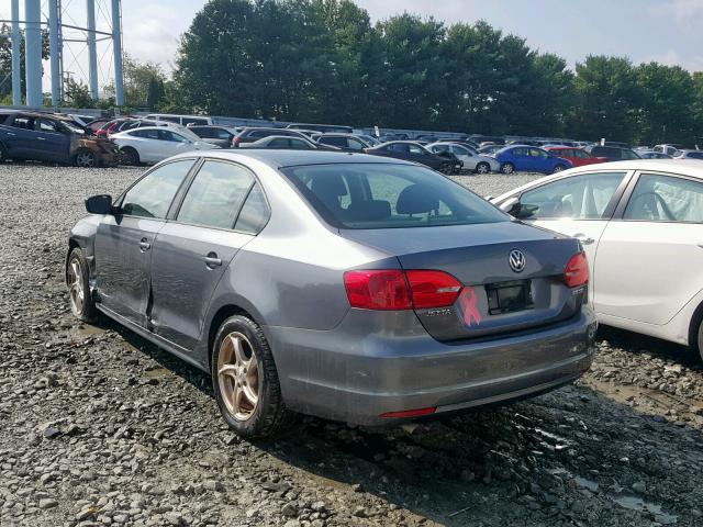 3VW2K7AJ6CM385324 - 2012 VOLKSWAGEN JETTA BASE GRAY photo 3